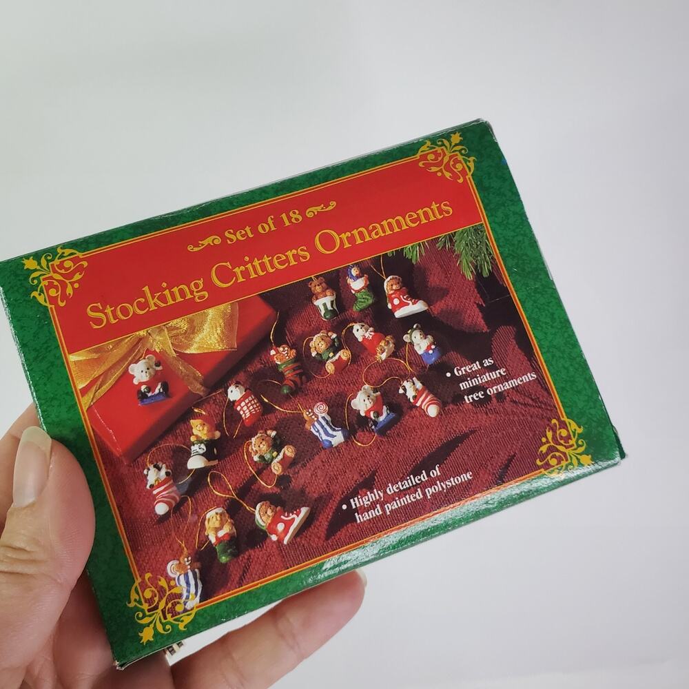 Set of 18 Stocking Critters Ornaments Christmas Hand Painted w Box VTG